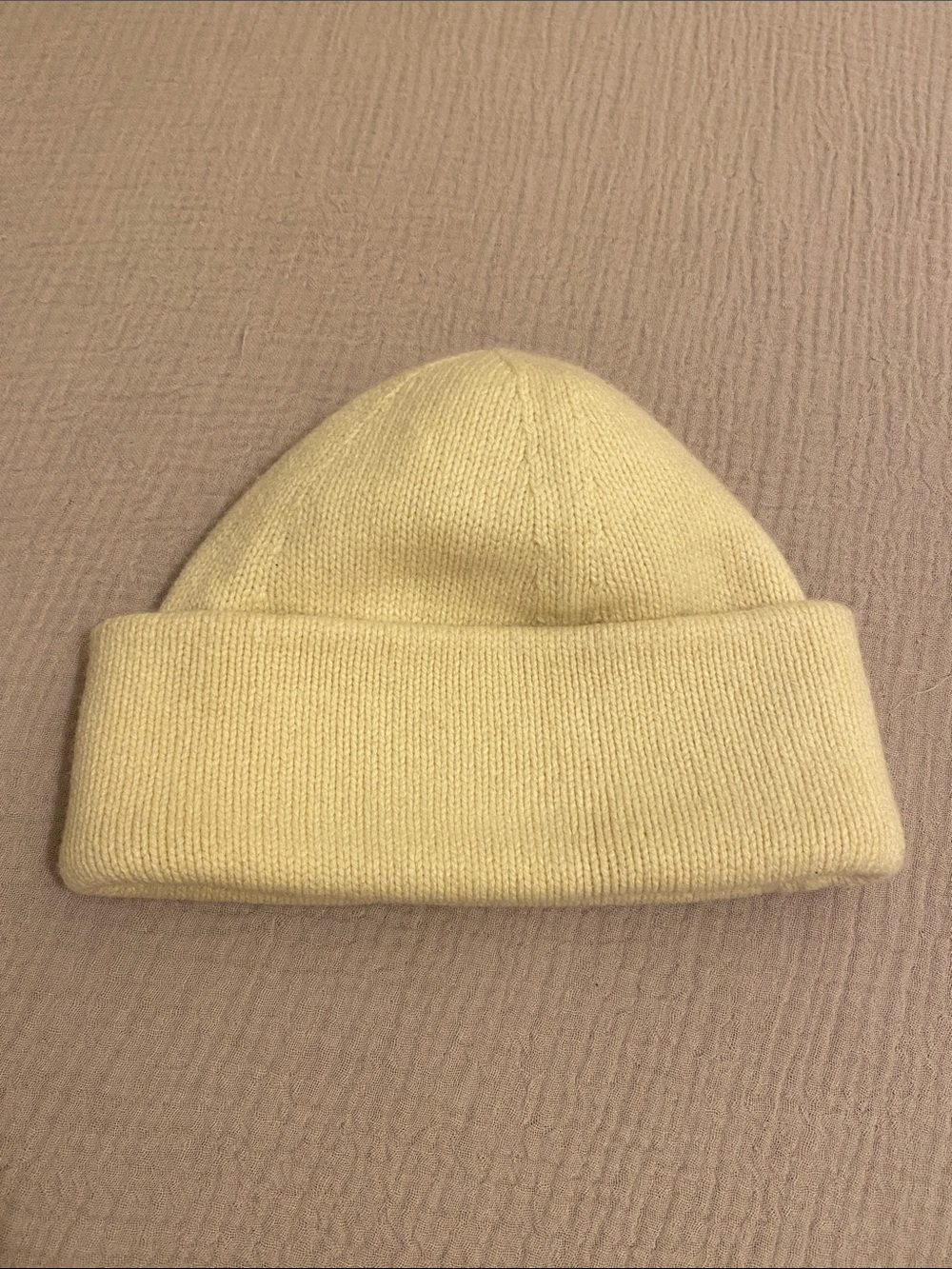 Everlane Pale Yellow Wool Knit Cuffed Beanie.